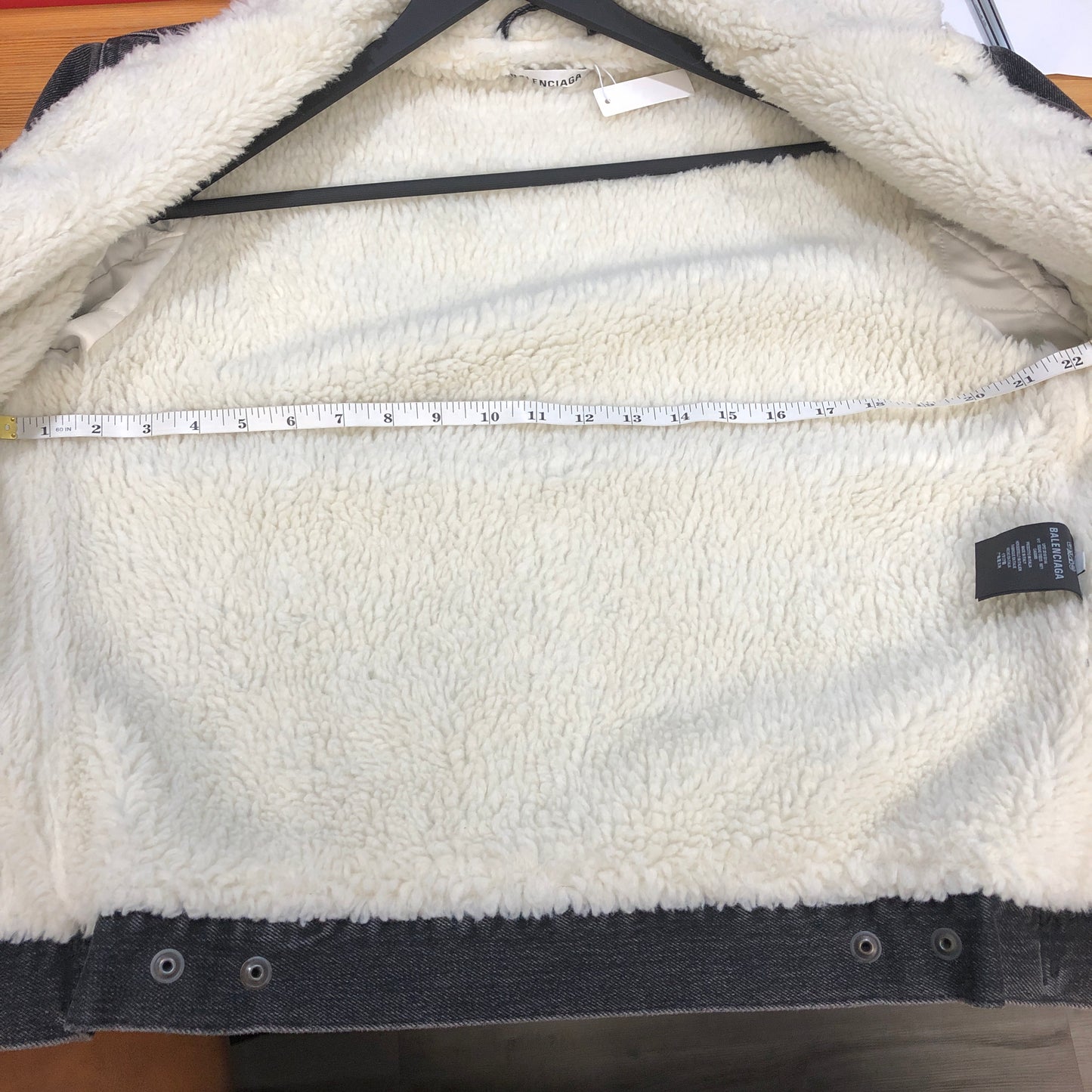 Balenciaga Faded Black Shearling Denim Jacket Size 36