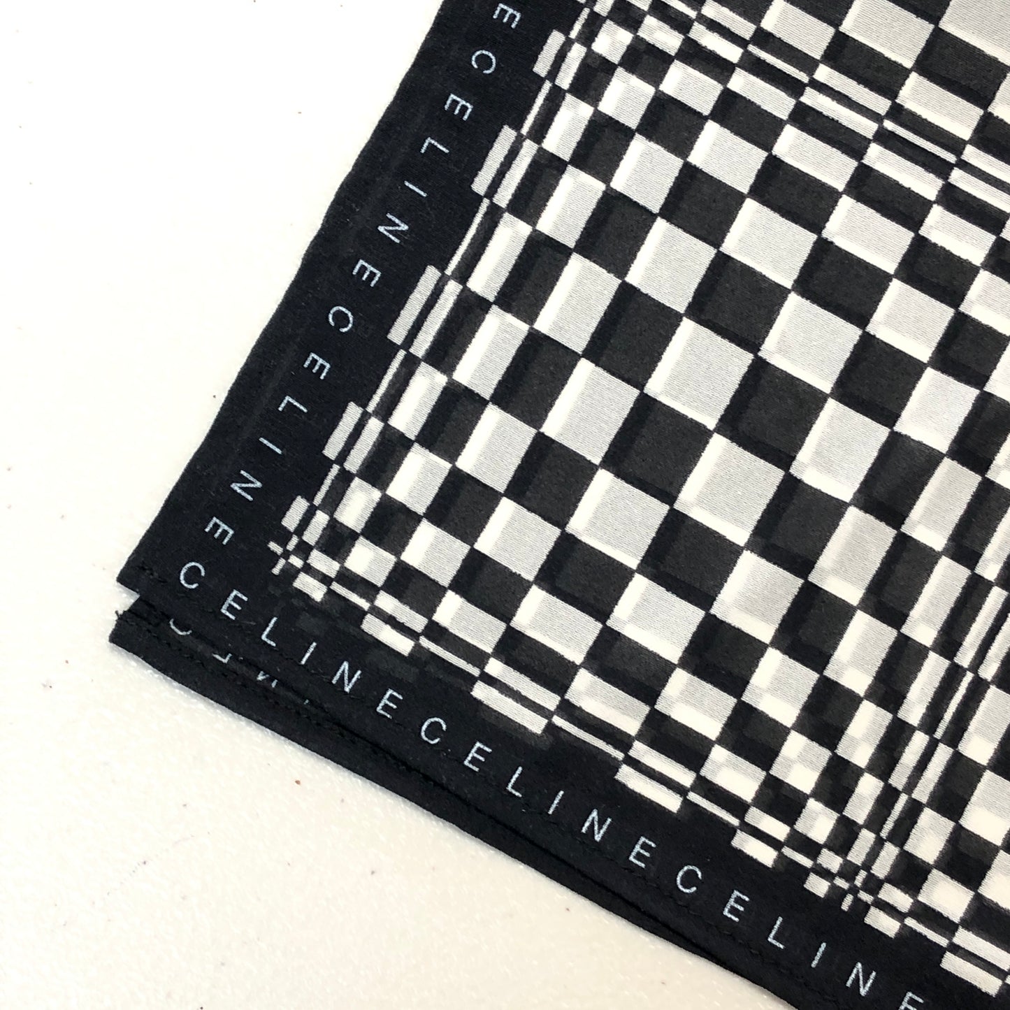 Celine Black/White Optical Check Silk Scarf 65*65cm