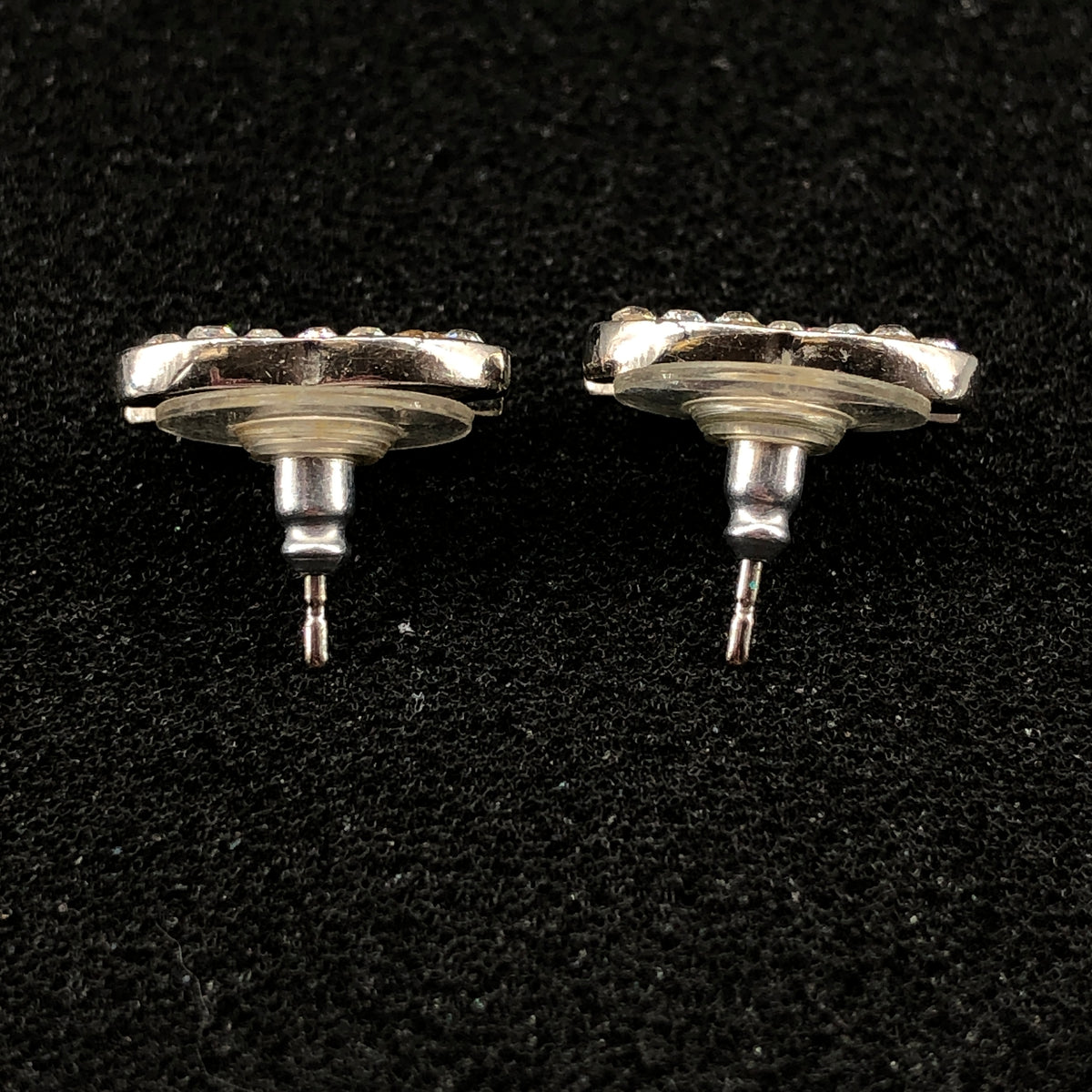 Chanel Silver Tone CC Crystal Stud Earrings