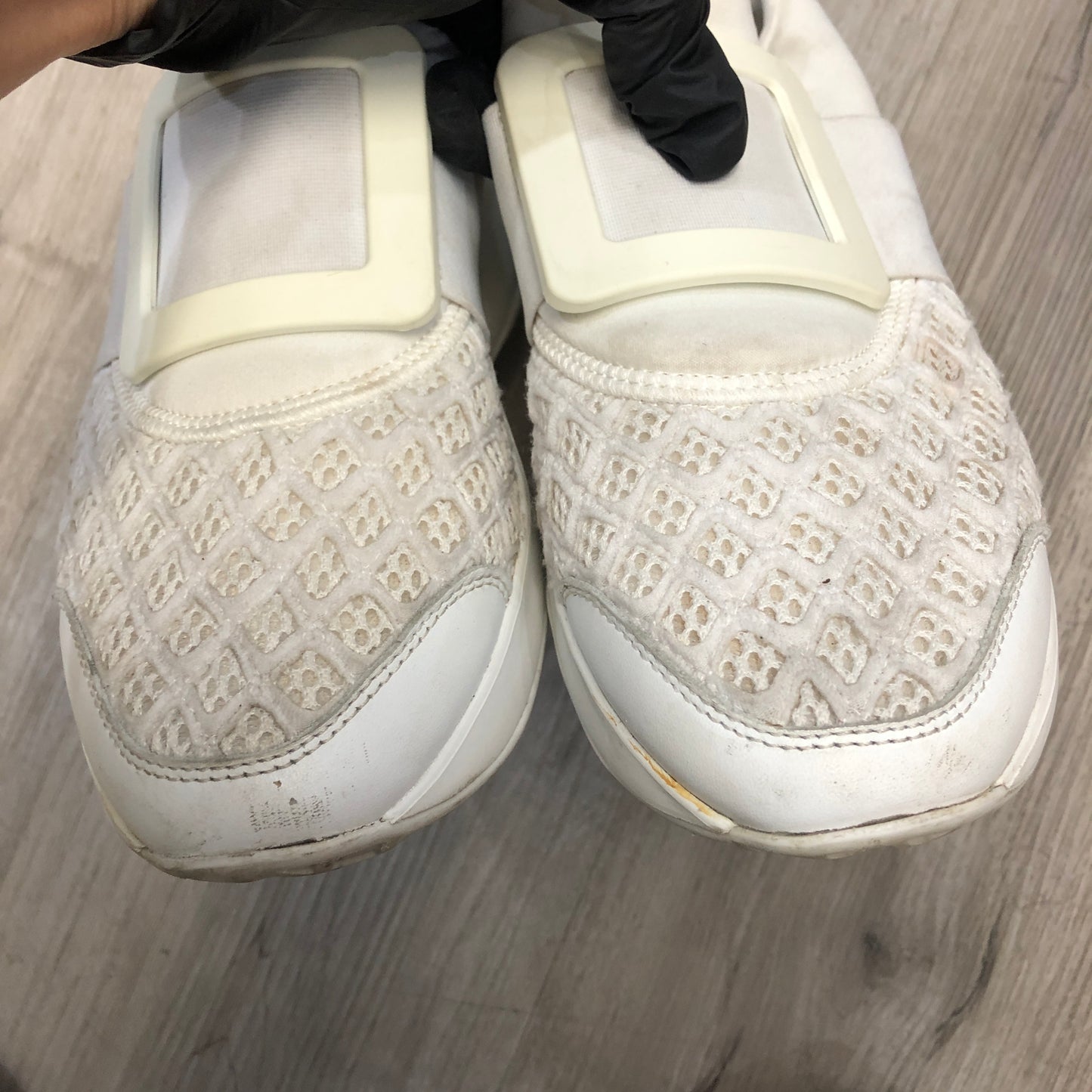 Roger Vivier Women's Strass Buckle Mesh Slip-On Sneaker Shoes 36 White