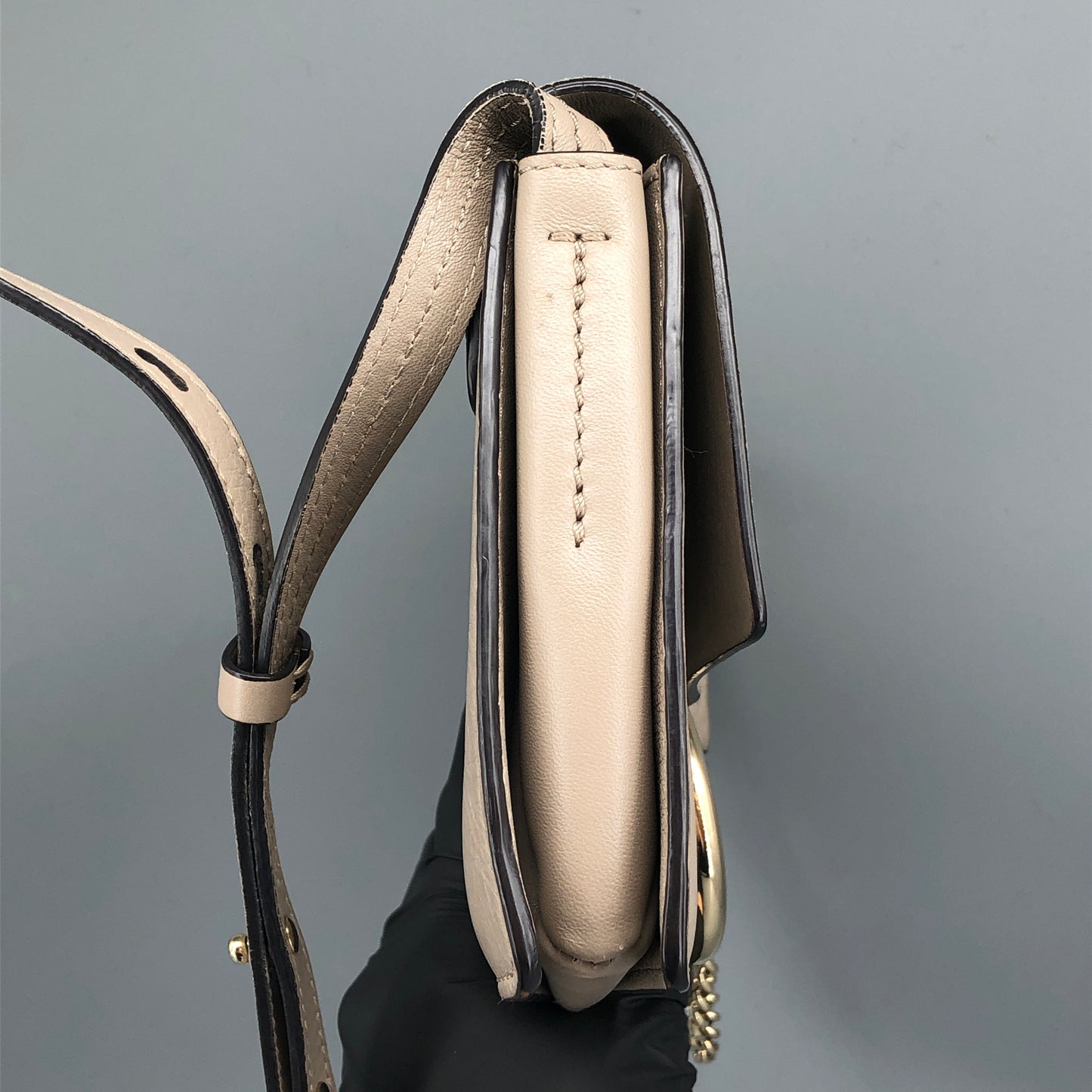 Chloe Faye Medium Suede & Leather Shoulder Bag Beige