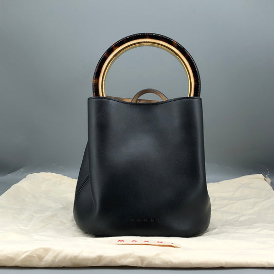 Marni Smooth Leather Ring Handle Mini Bucket Bag Black