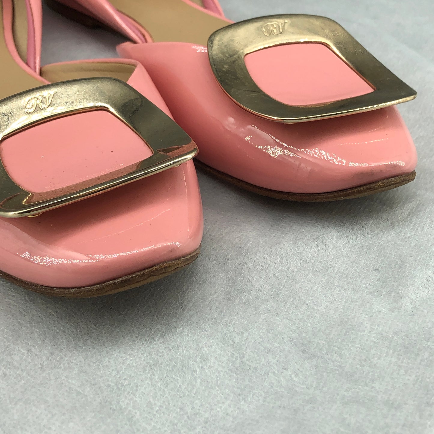 Roger Vivier Blush Pink Patent Leather Square Buckle Flat Shoes 37