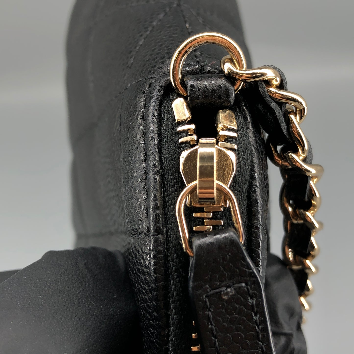 Chanel Black Caviar Quilted Mini Dome Chain Crossbody Bag