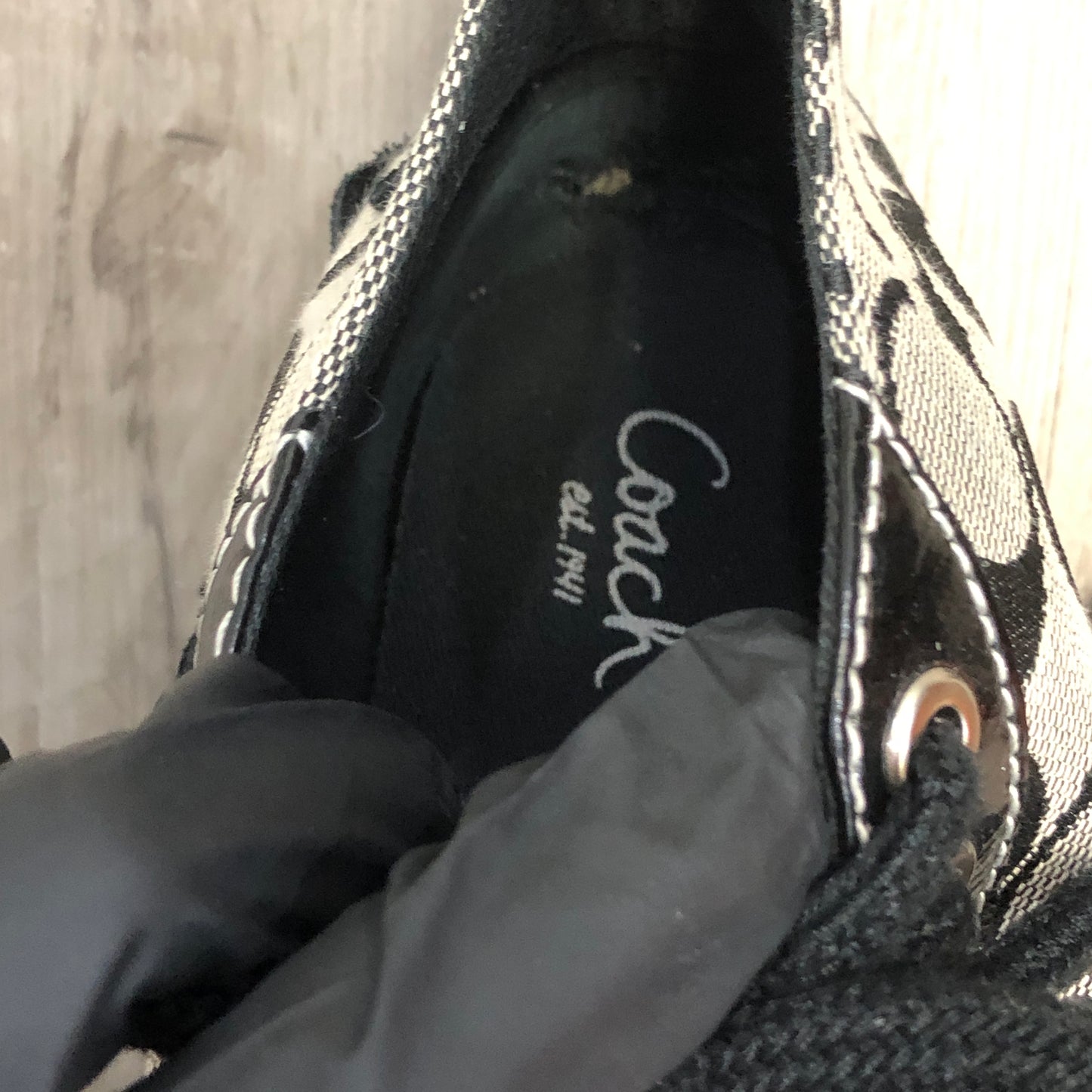 Coach Women's Signature Jacquard Low Top Lace Up Sneaker Shoes 6.5B Black Grey