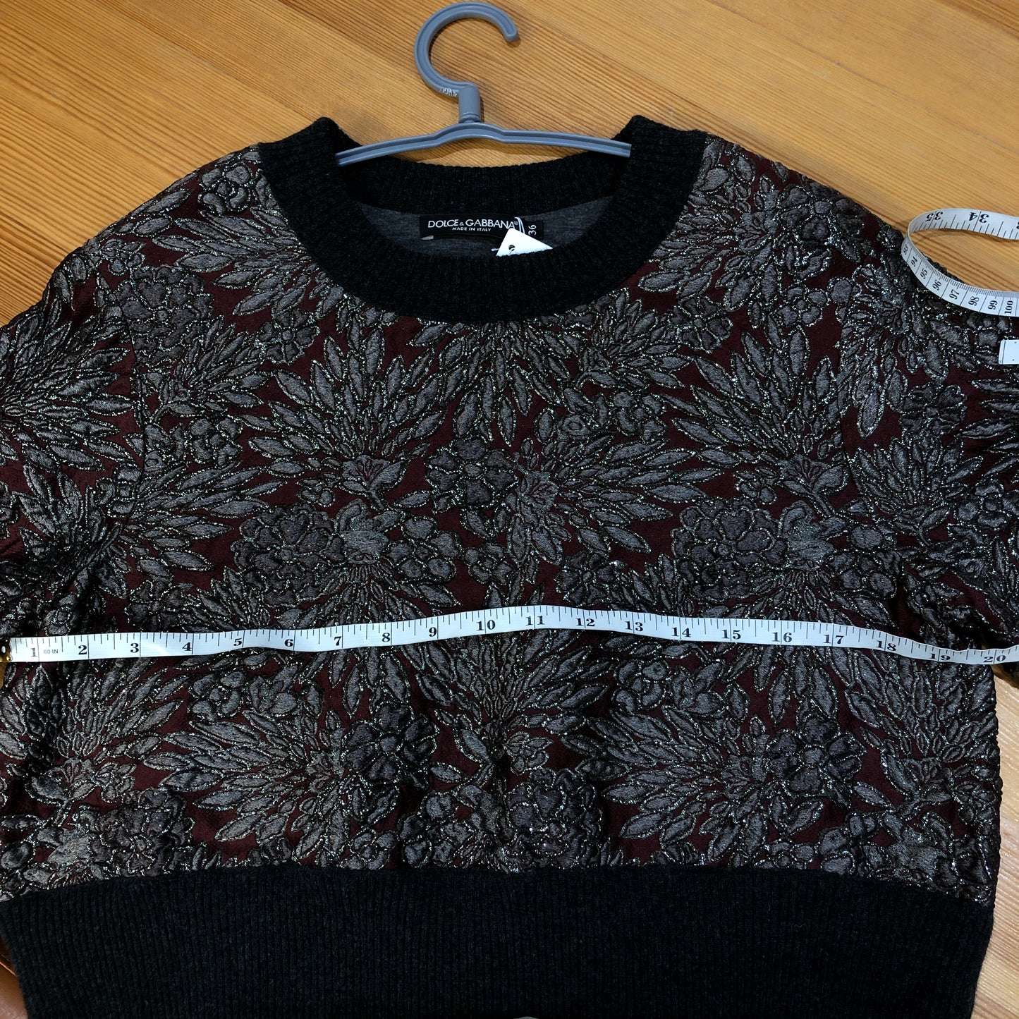 Dolce & Gabbana Claret Grey Black Jacquard Long Sleeve Knit Top Size 36