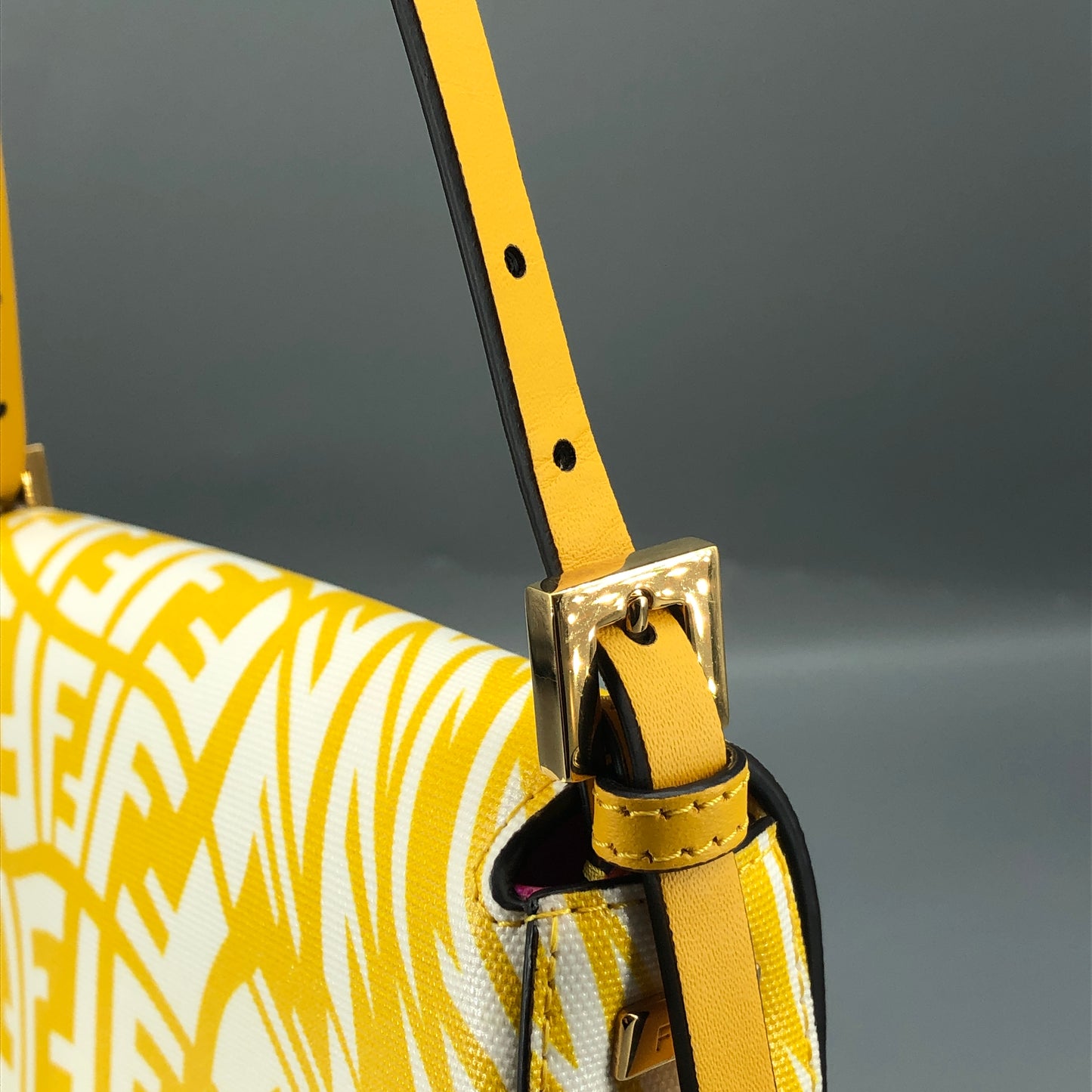 Fendi FF Vertigo Print Leather Baguette Shoulder Bag Yellow