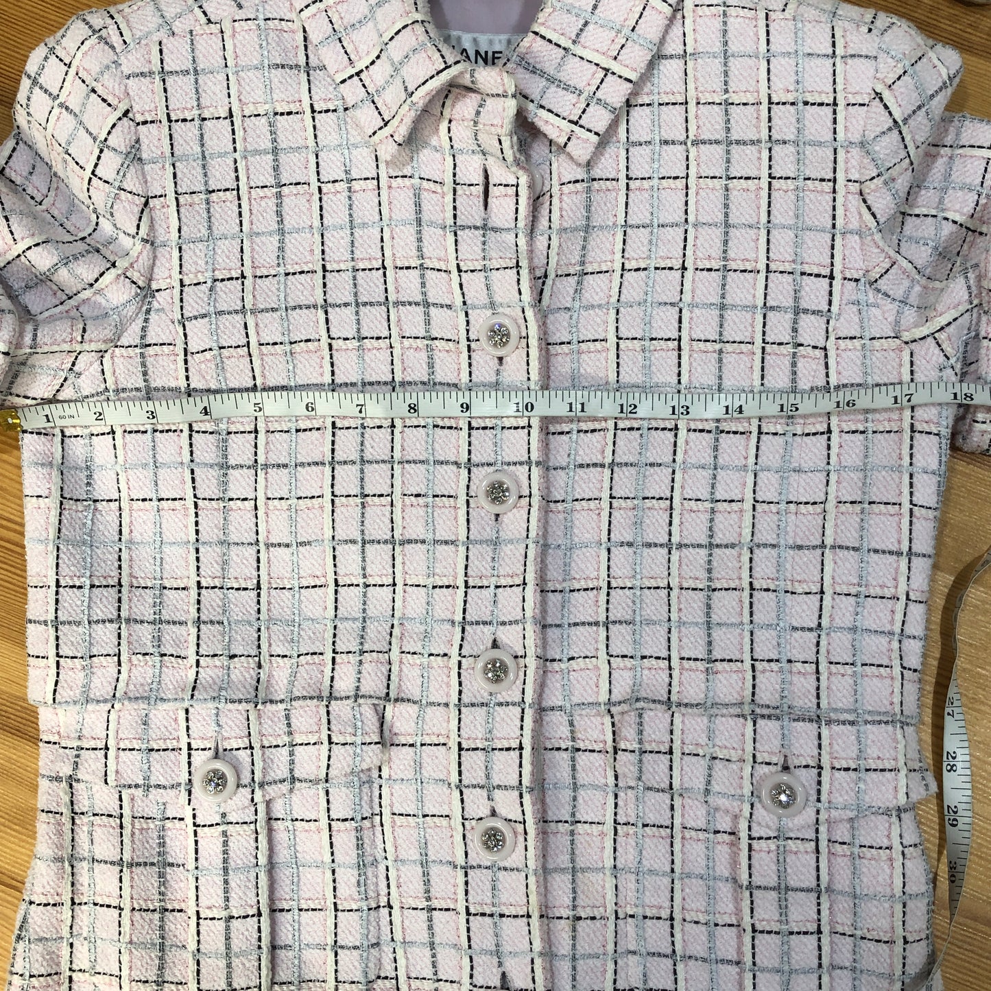 Chanel Pink Plaid Short Sleeve Tweed Dress Point Collar Size 34