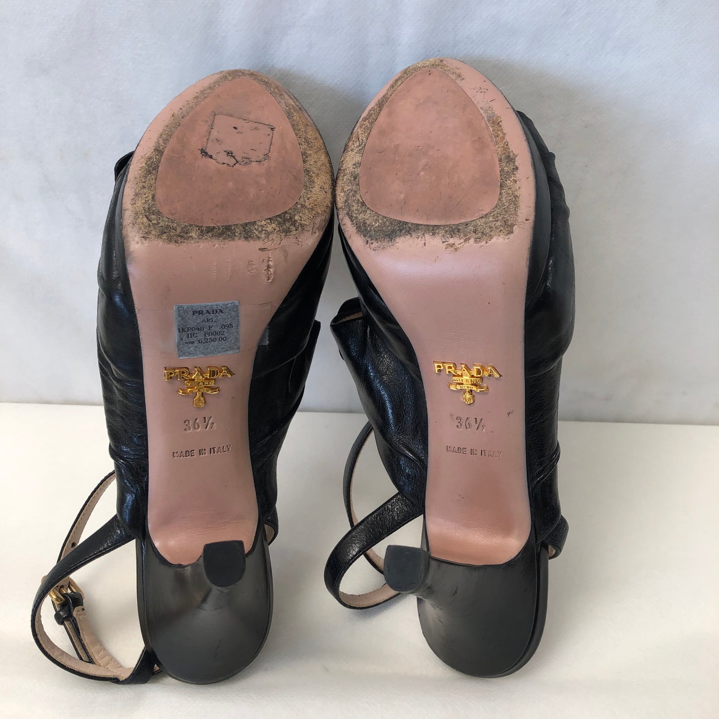 Prada Black Bow Platform High Heel Sandals Women's Shoes Size 36.5