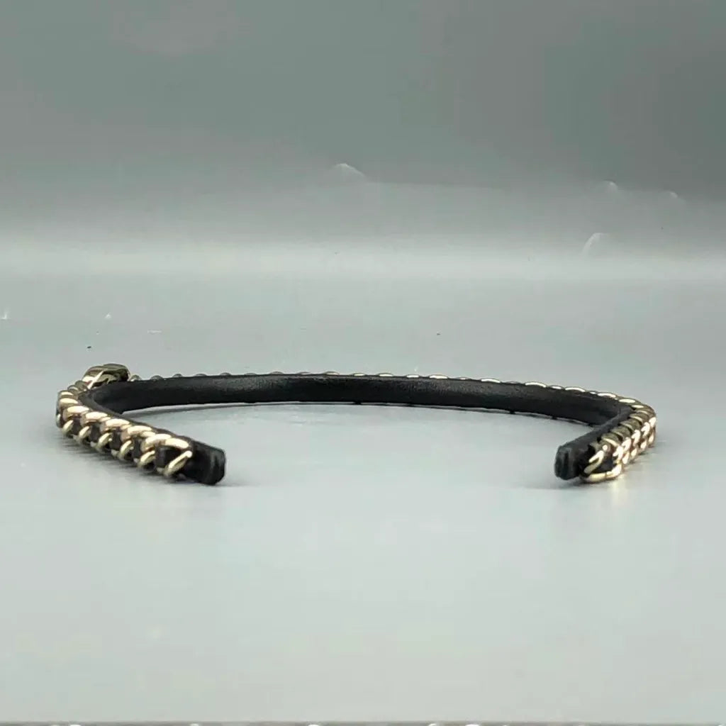 Chanel Coco Mark Turn-Lock Chain Headband Black Lambskin Leather Metal