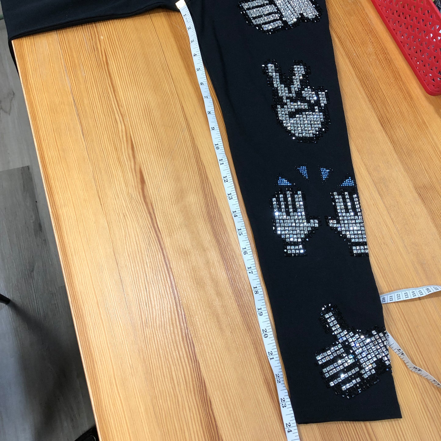 Philipp Plein Black Silver Rhinestone Handprint Leggings Size S