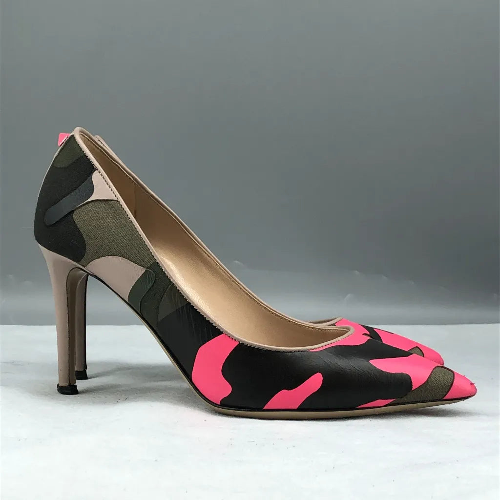 Valentino Garavani Camouflage Pointed Toe Pumps Neon Pink Black 35