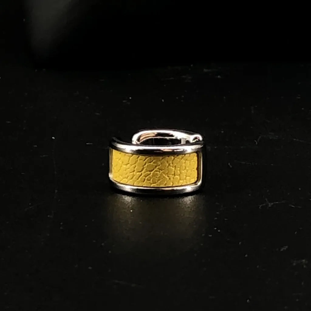Hermes Olympe Ear Cuff Yellow Leather Silver-Tone Hardware
