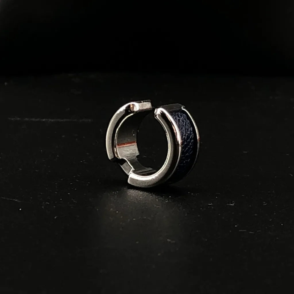 Hermes Olympe Ear Cuff Blue Leather Palladium-Plated Hardware