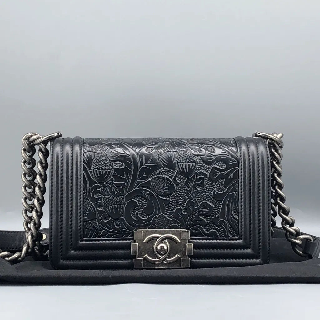 Chanel Black LeBoy Embossed Leather Bag