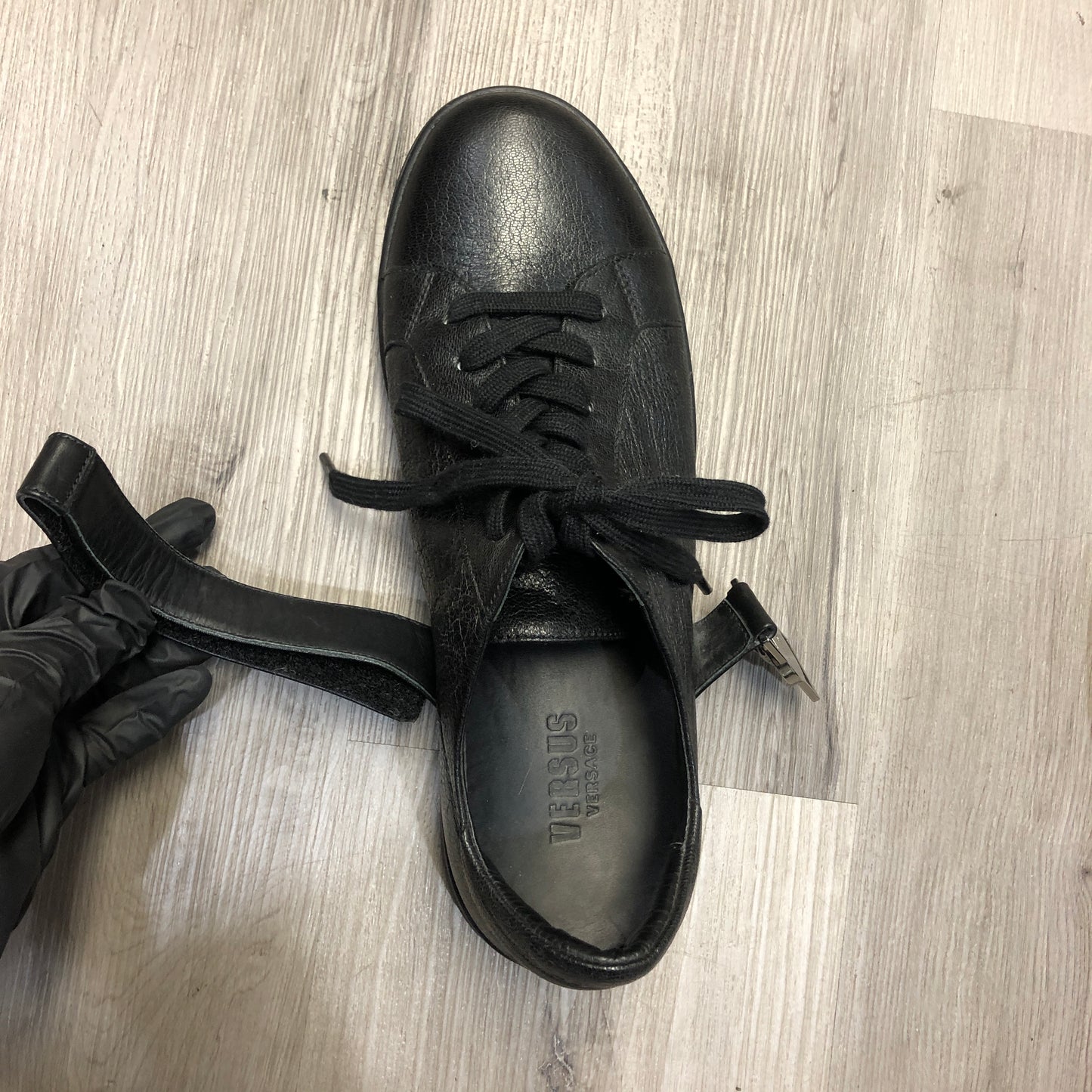 Versace Men's Black Leather Low-Top Sneakers Size 42