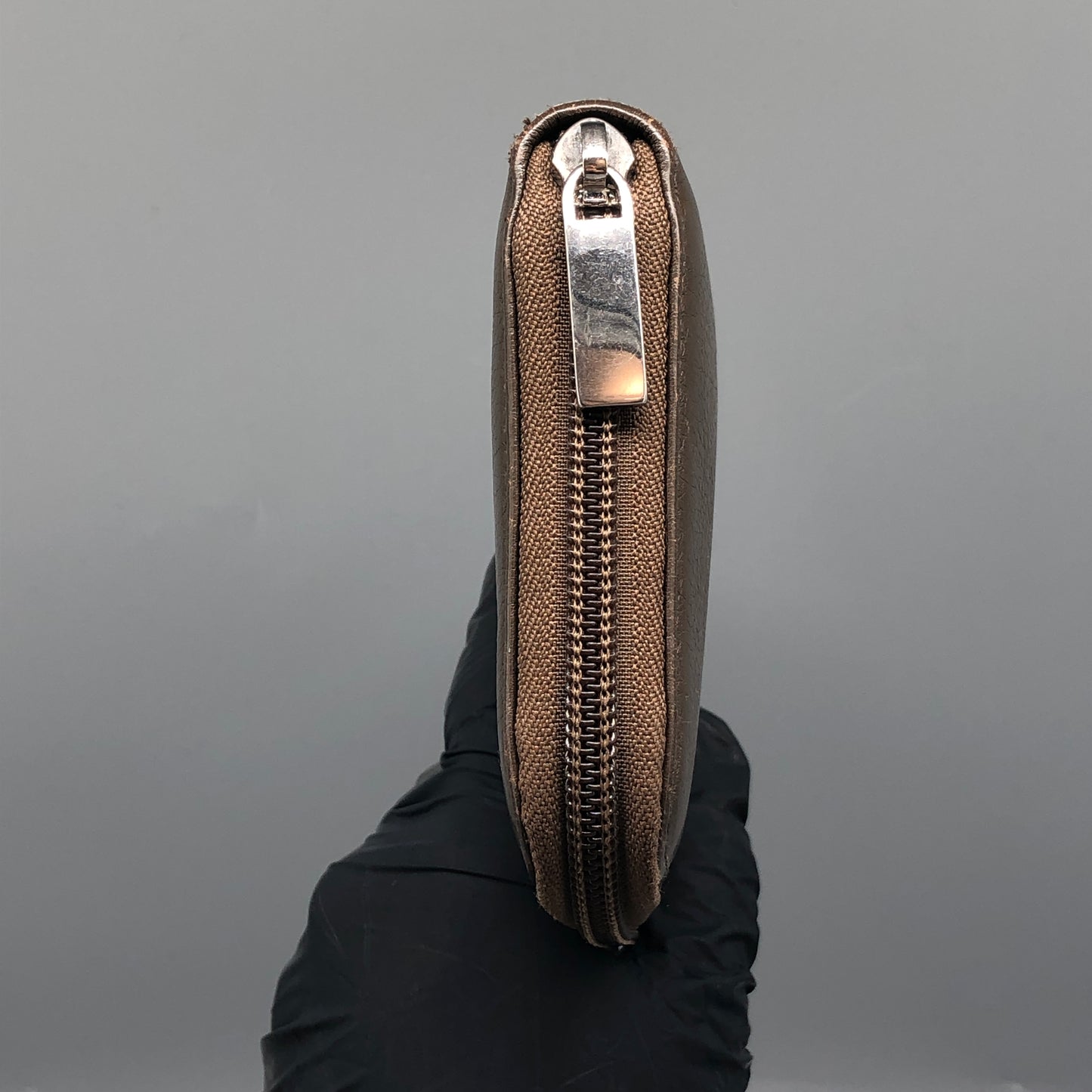 Ferragamo Taupe Brown Leather Zip-Around Long Wallet