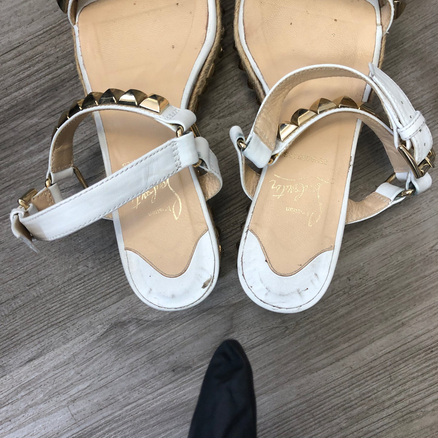 Christian Louboutin Women's Studded Ankle Strap Flat Sandals 35 White