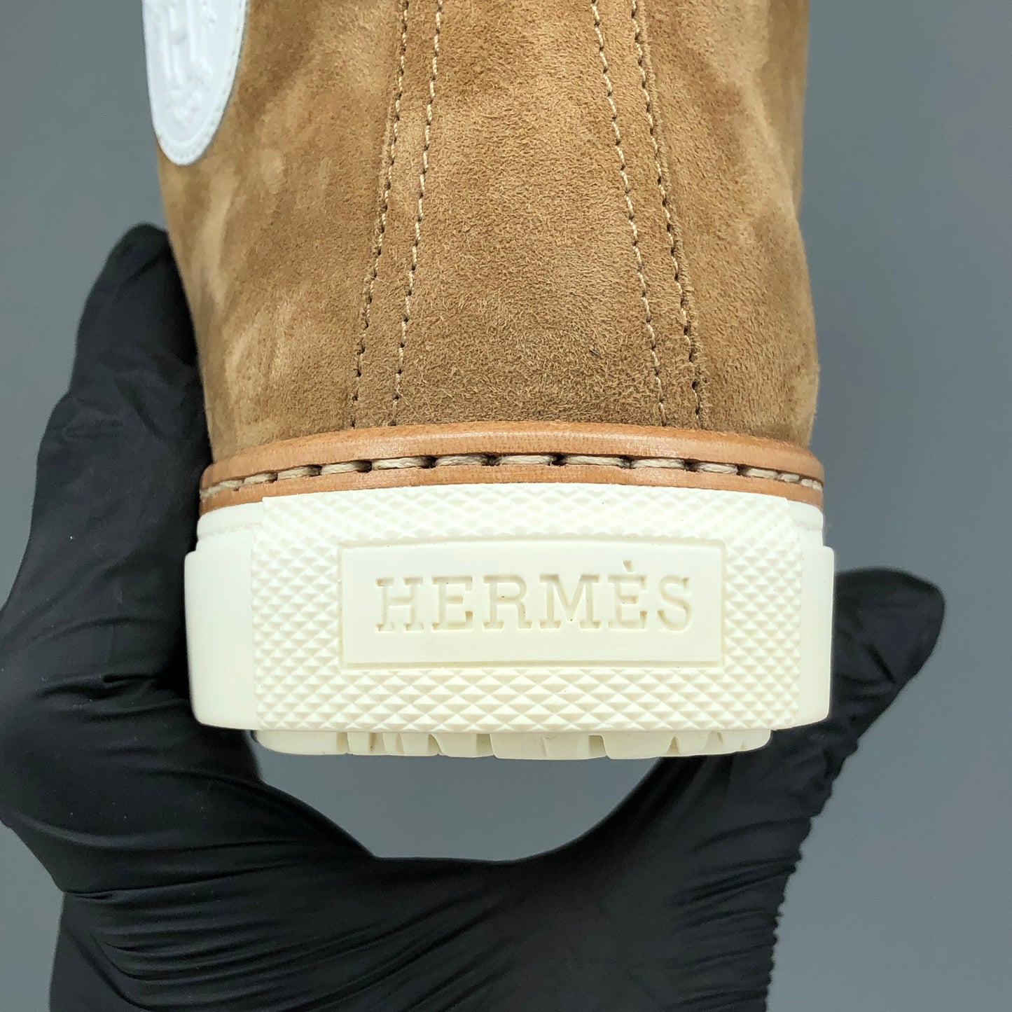 Hermes New Brown Suede Shearling Lined High Top Sneakers 38