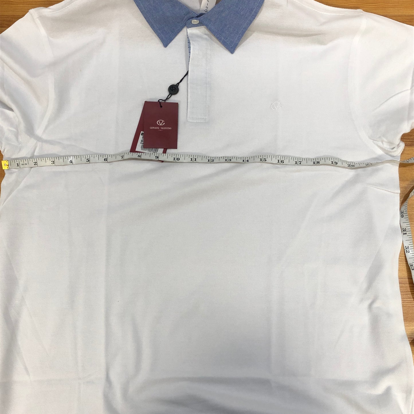 Giovanni Valentino White Contrast Blue Collar Short Sleeve Polo Shirt Size XXL