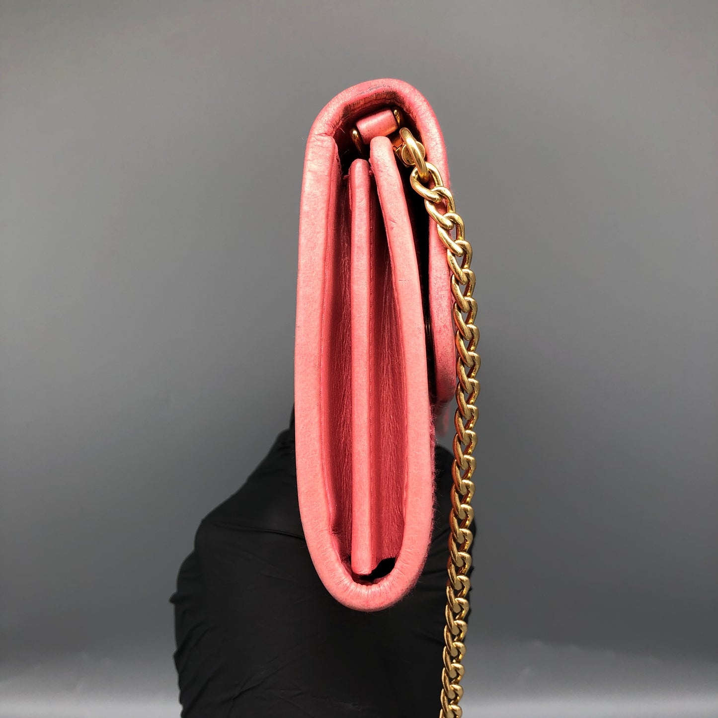Miu Miu Pink Quilted Leather Chain Wallet / Crossbody Bag
