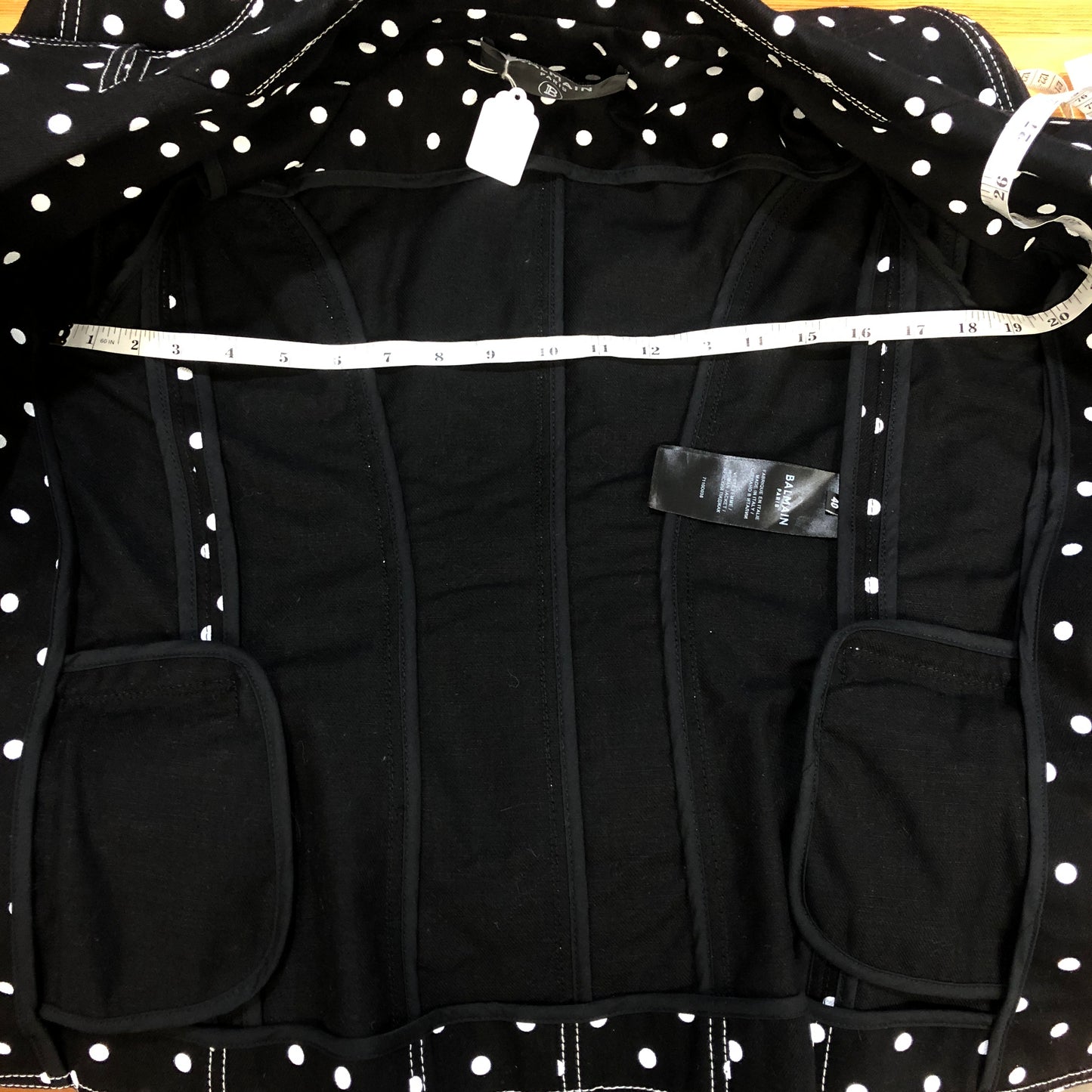 Balmain Polka Dot Double Breasted Blazer Jacket Size 40 Black White Two-Tone