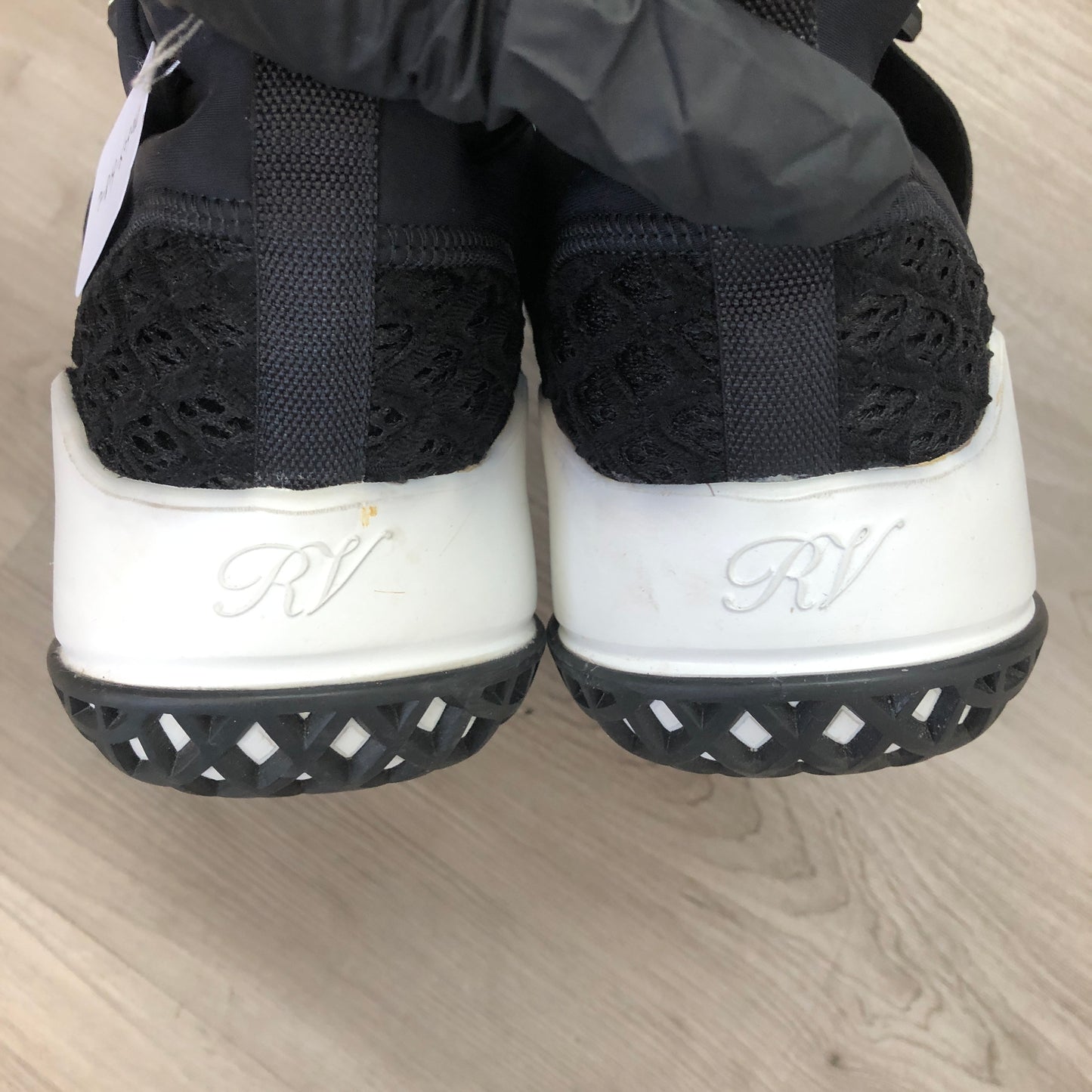 Roger Vivier Women's Mesh Fabric Crystal Buckle Slip-On Sneaker Mule Shoes 36 Black White Two-Tone