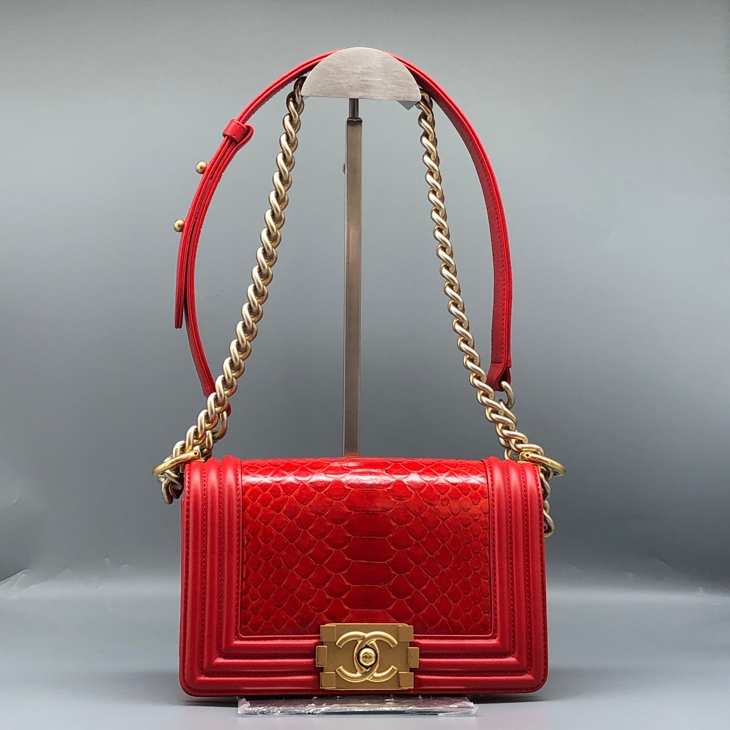 Chanel Small Red Python Leather Boy Flap Bag