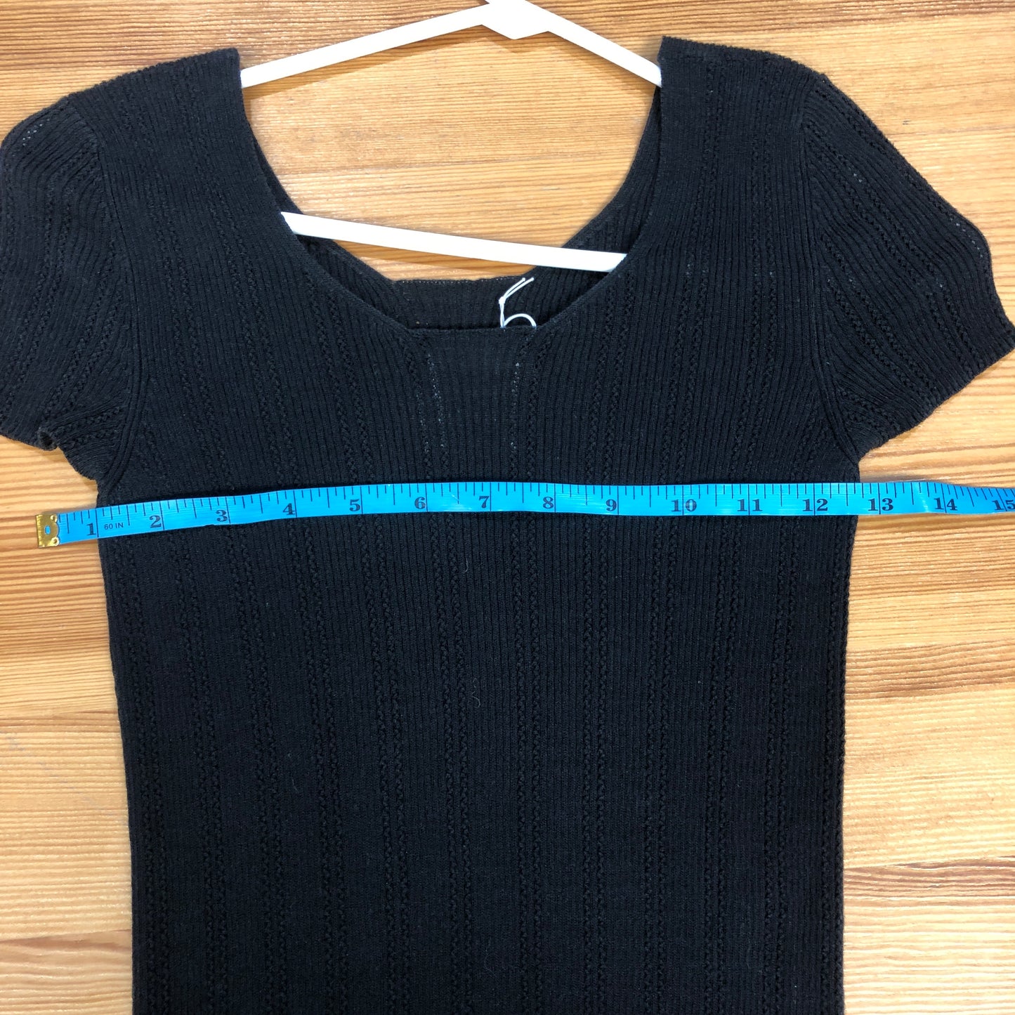 Chanel Black Ribbed Knit Short Sleeve Top Size 34