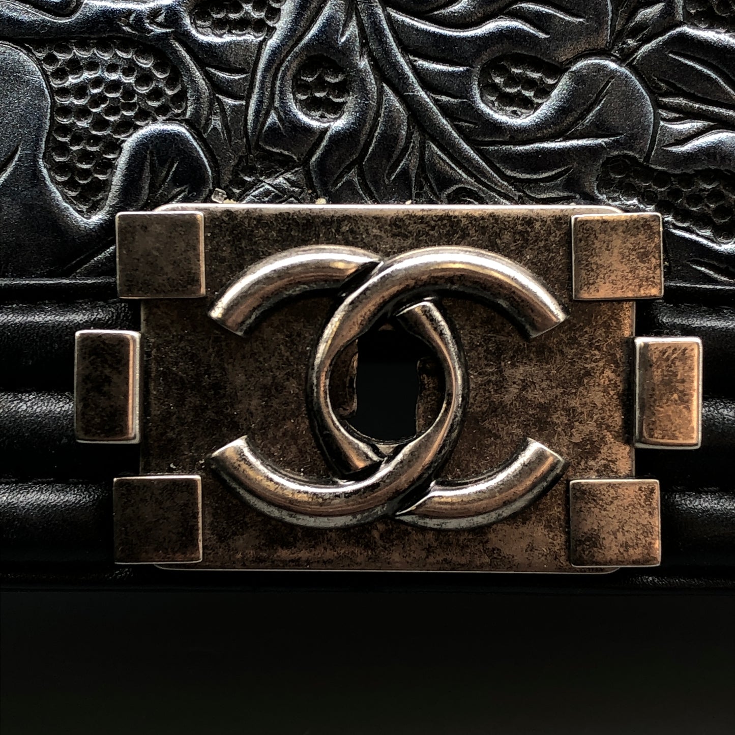 Chanel Boy Medium Embroidered Calfskin Shoulder Bag Black
