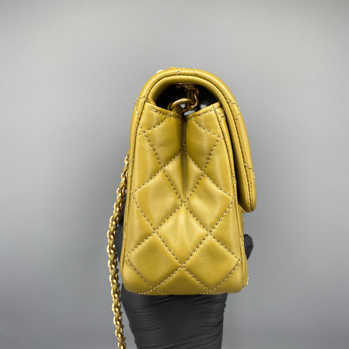 Chanel Olive Green Quilted Lambskin Ball Charm Flap Bag
