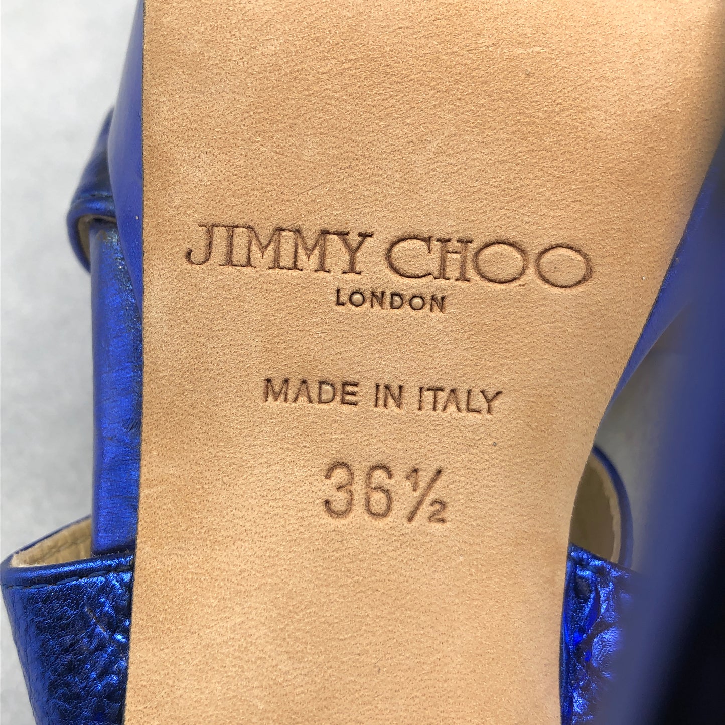 Jimmy Choo Women Metallic Blue Strappy Heels Size 36.5 Shoes