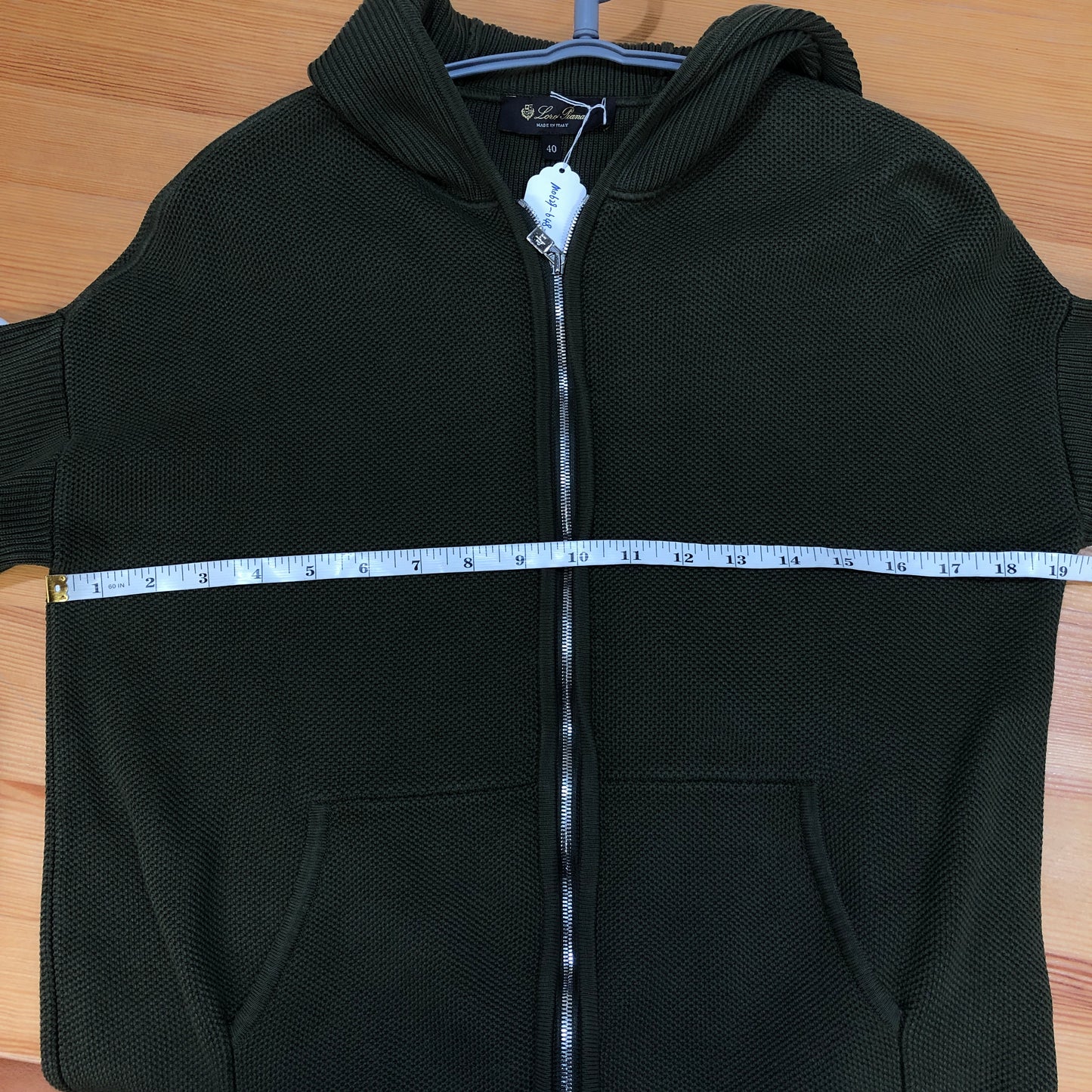 Loro Piana Olive Green Short Sleeve Zip Hoodie Size 40