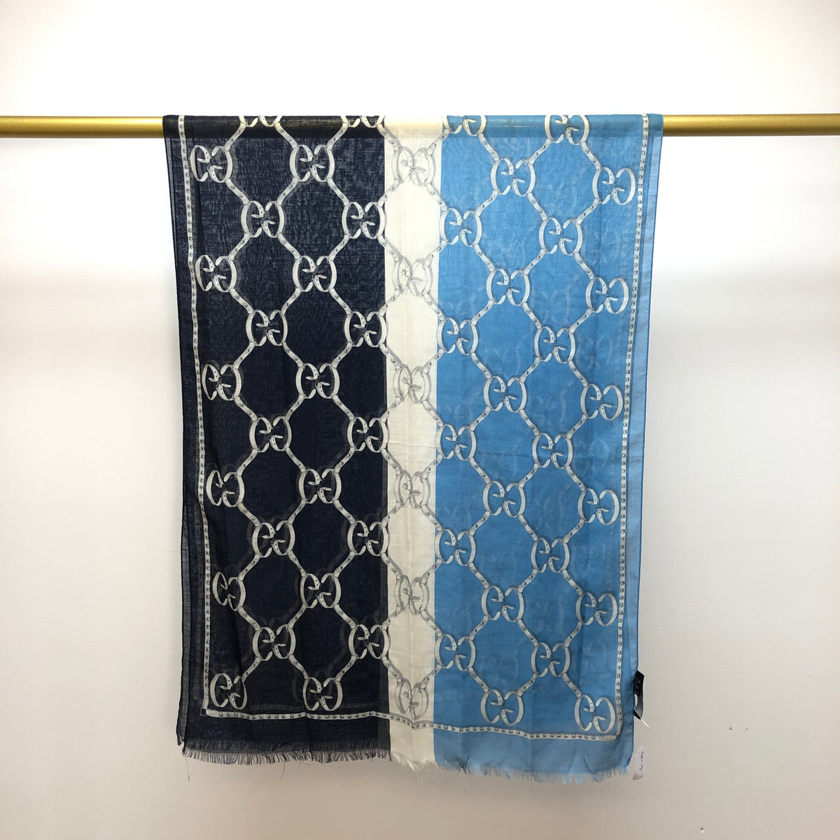 Gucci Blue & Navy Blue GG Pattern Scarf 68*192 cm