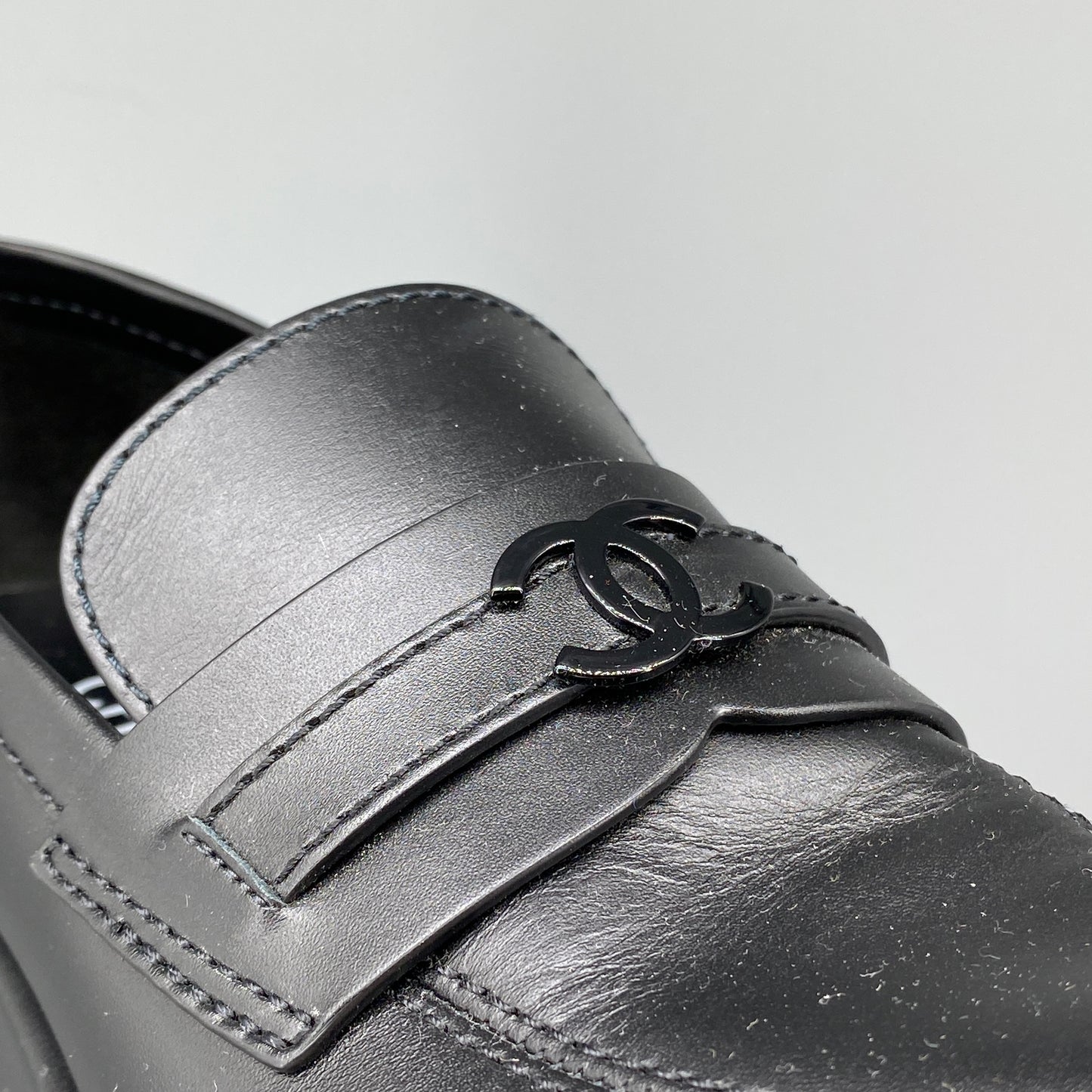 Chanel Black Platform Loafers Women Shoes Size 36