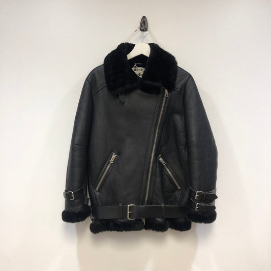 Acne Studios Black Shearling Biker Jacket Size 32