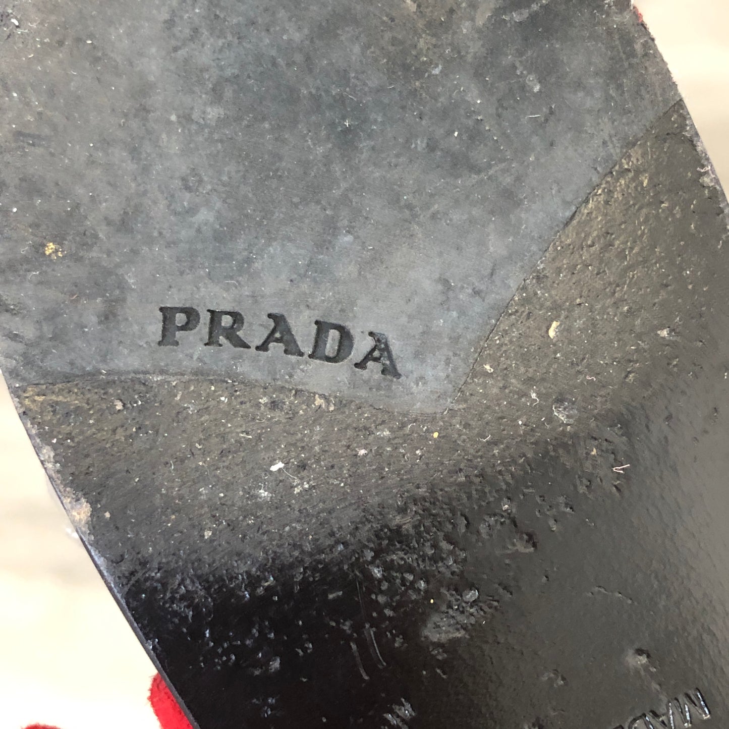 Prada Women's Two-Tone Cutout Patent Leather Ankle Strap Heels 35.5 Black Silver Red Pink