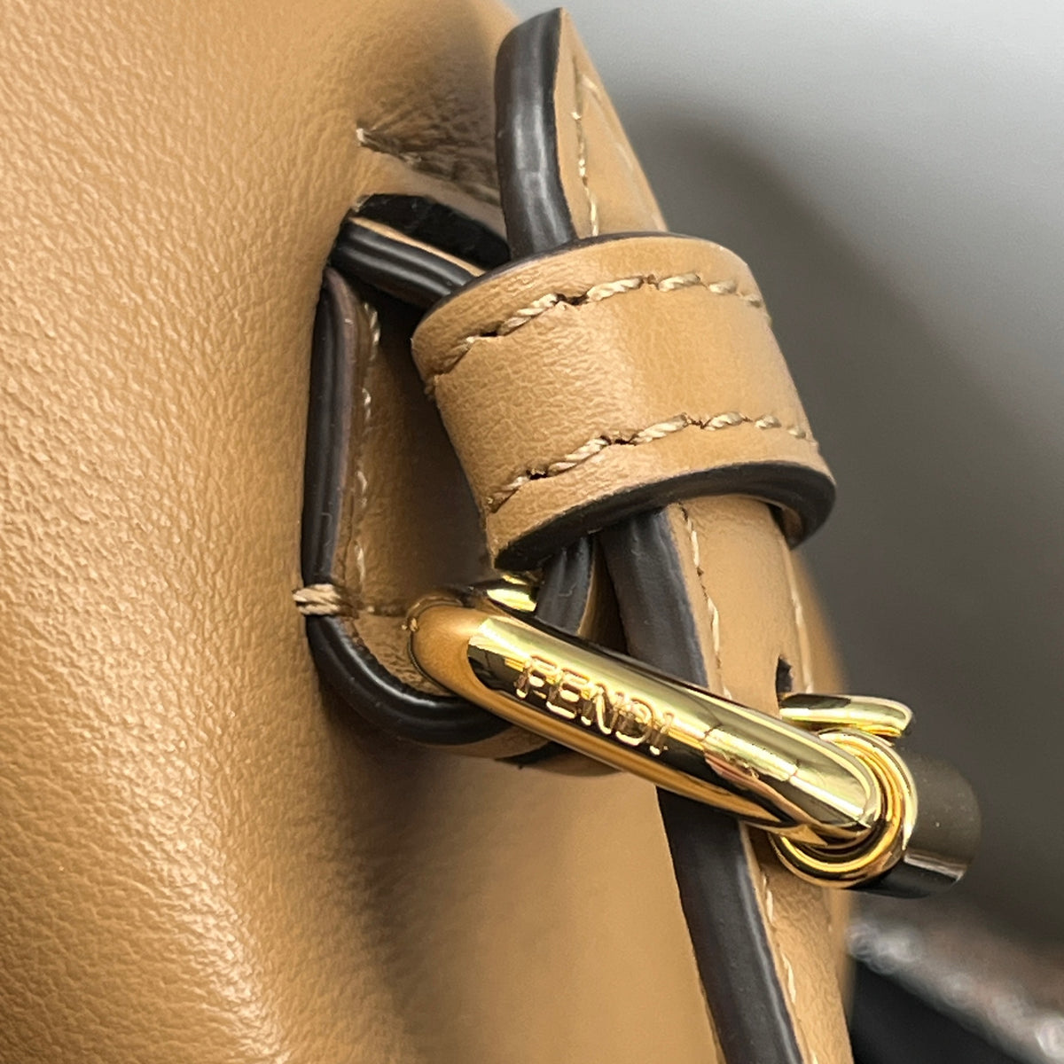 Fendi Brown beige Leather FF-clasp Backpack