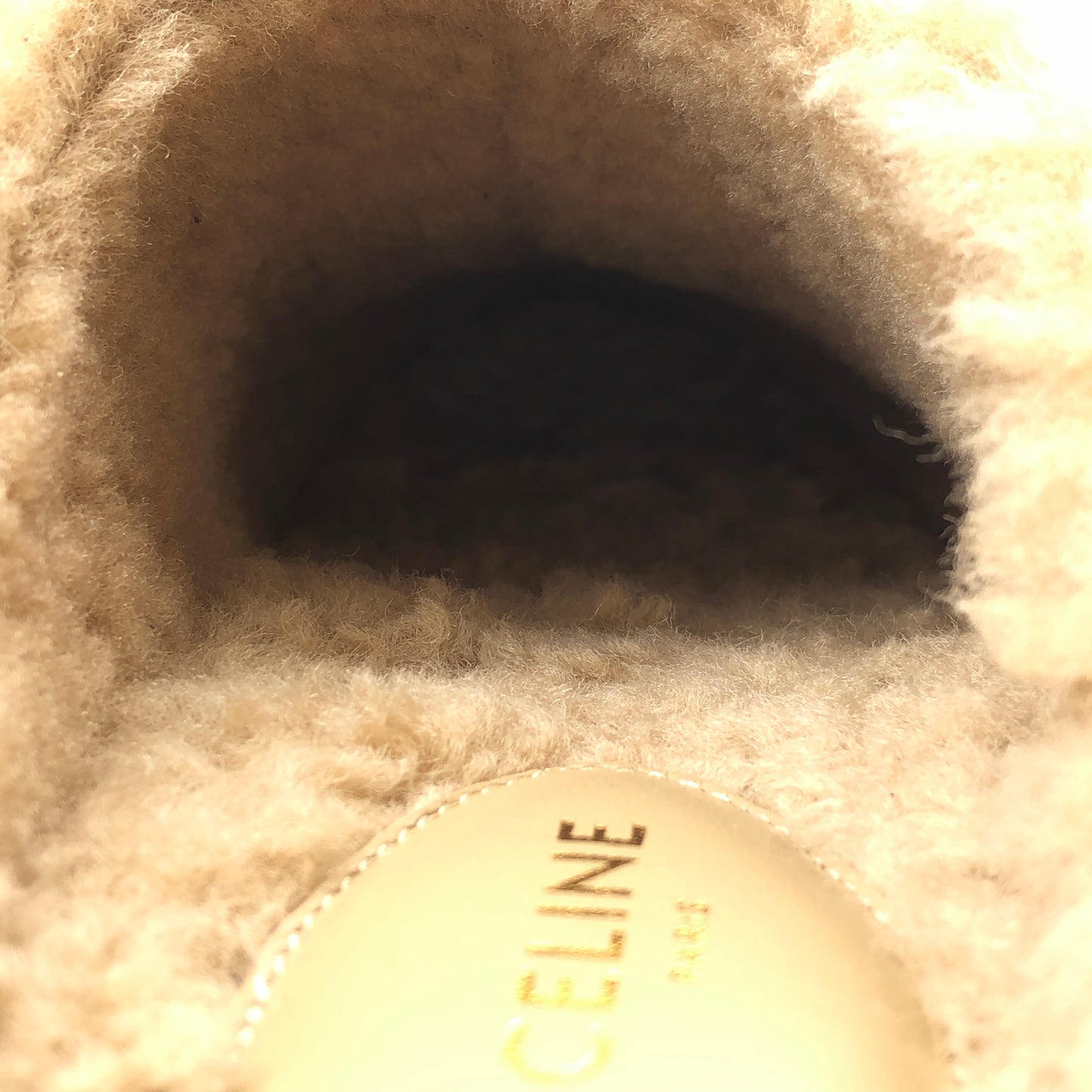Celine Women's Triomphe Shearling Slide Mules Size 37 Beige