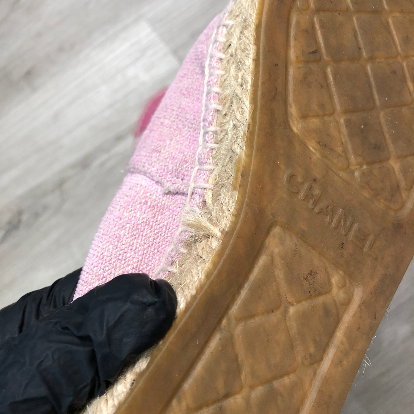 Chanel Pink Glitter Fabric CC Logo Espadrille Flat Shoes 36