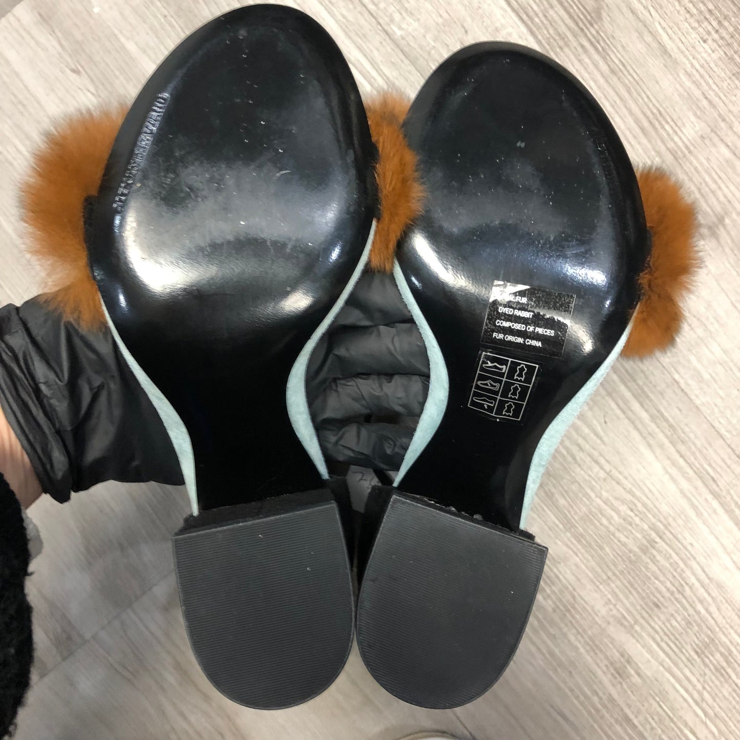 Alexanderwang Fur Trim Women's Blue and Black Sandals Shoes Size 35.5