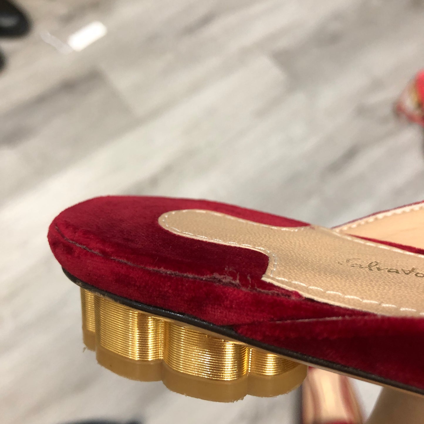 Salvatore Ferragamo Vara Velvet Mule Slides Size 5.5B Red