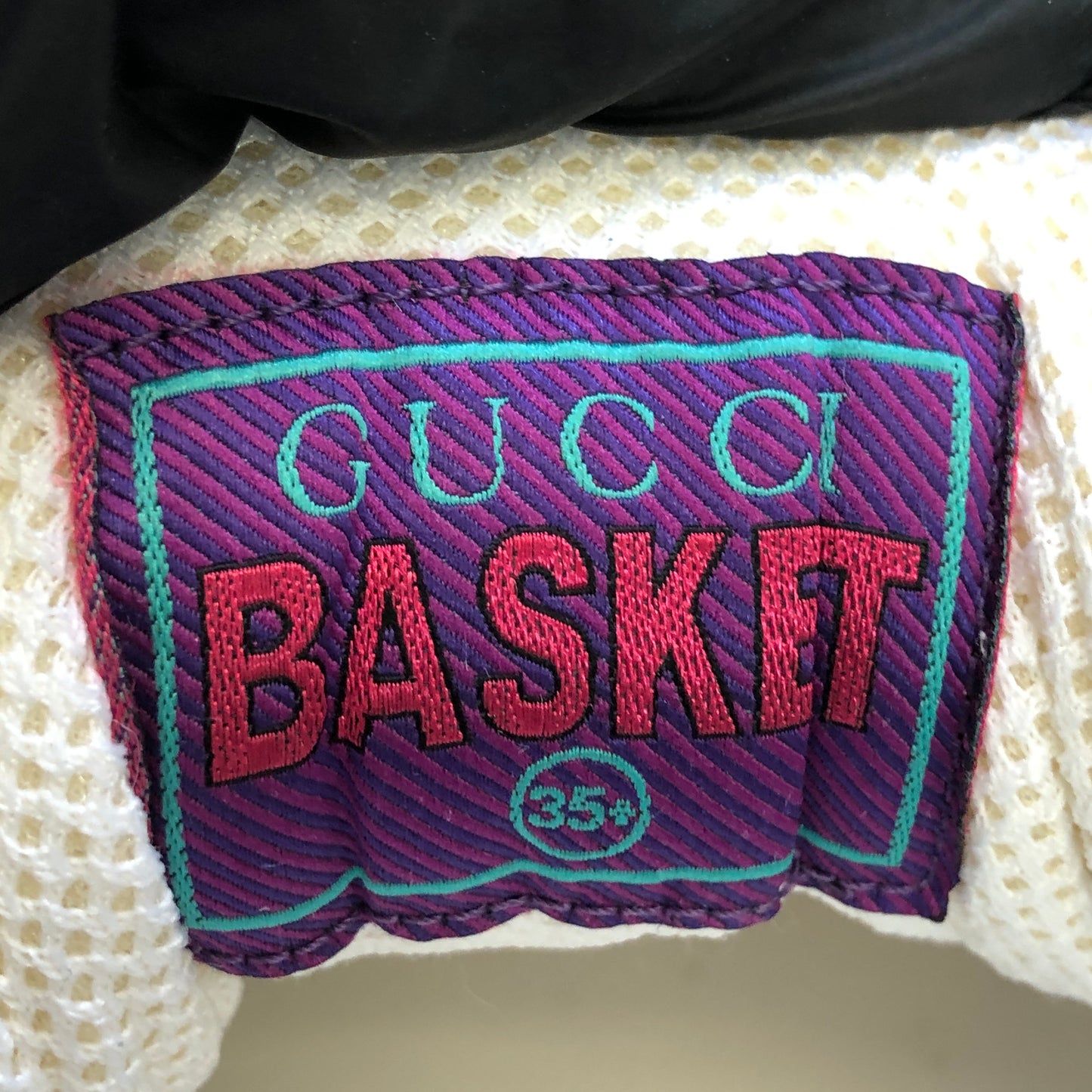 Gucci Women's Basket Multicolor Leather Low Top Sneaker Shoes 35.5 White Blue Pink Purple