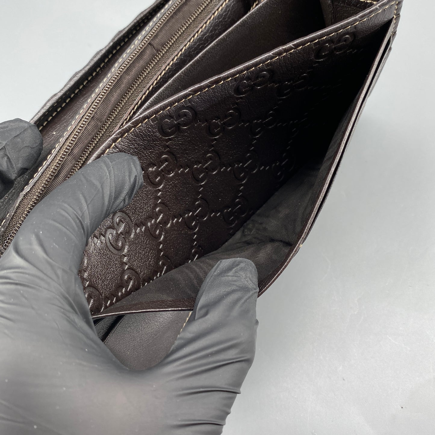 Gucci GG Embossed Deep Brown Leather Long Wallet