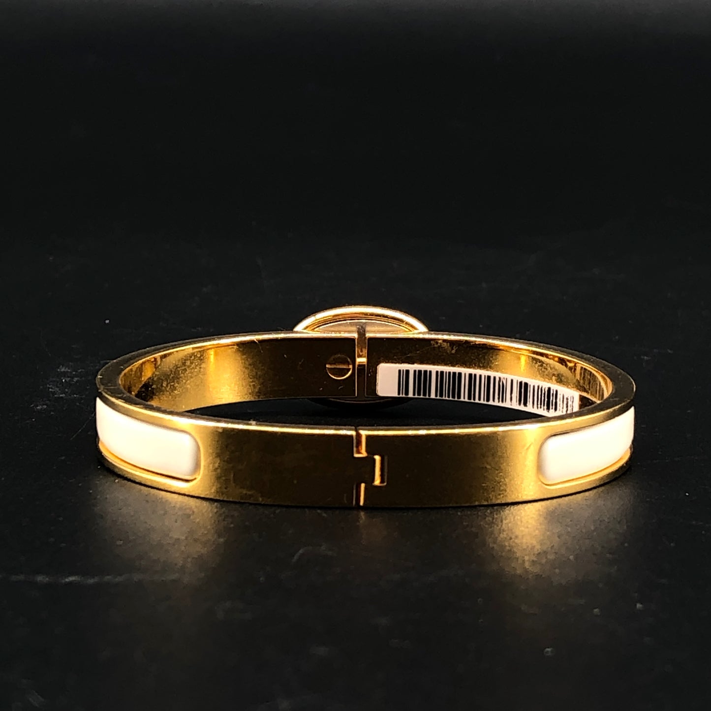 Hermes White Enamel Gold H Buckle Bangle Bracelet