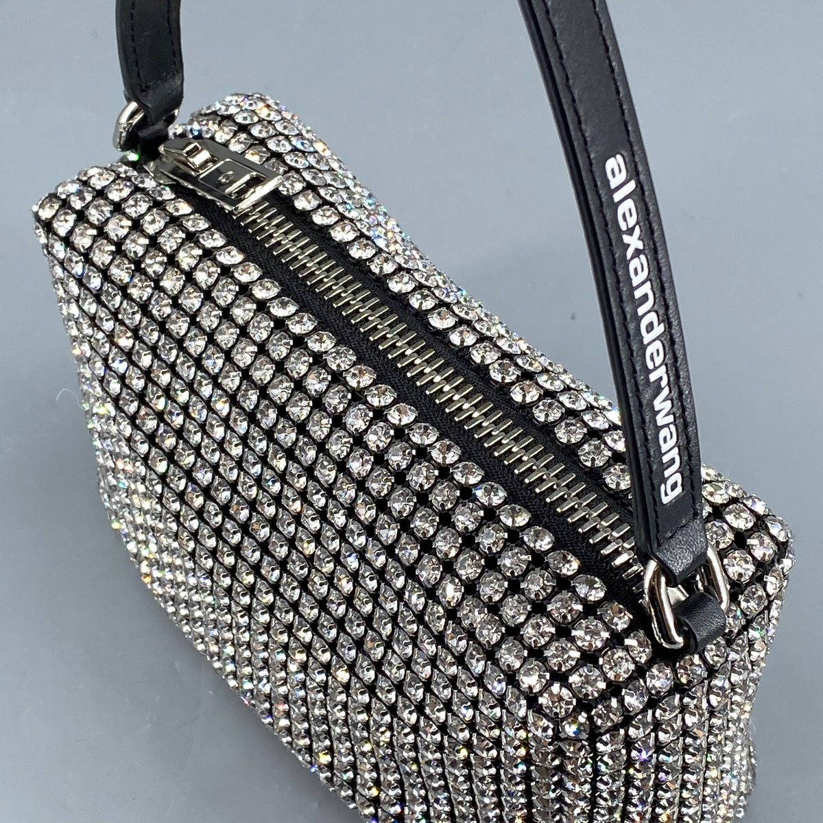 Alexander Wang Mesh Crystal Rhinestone Mini Heiress Pouch Black Silver