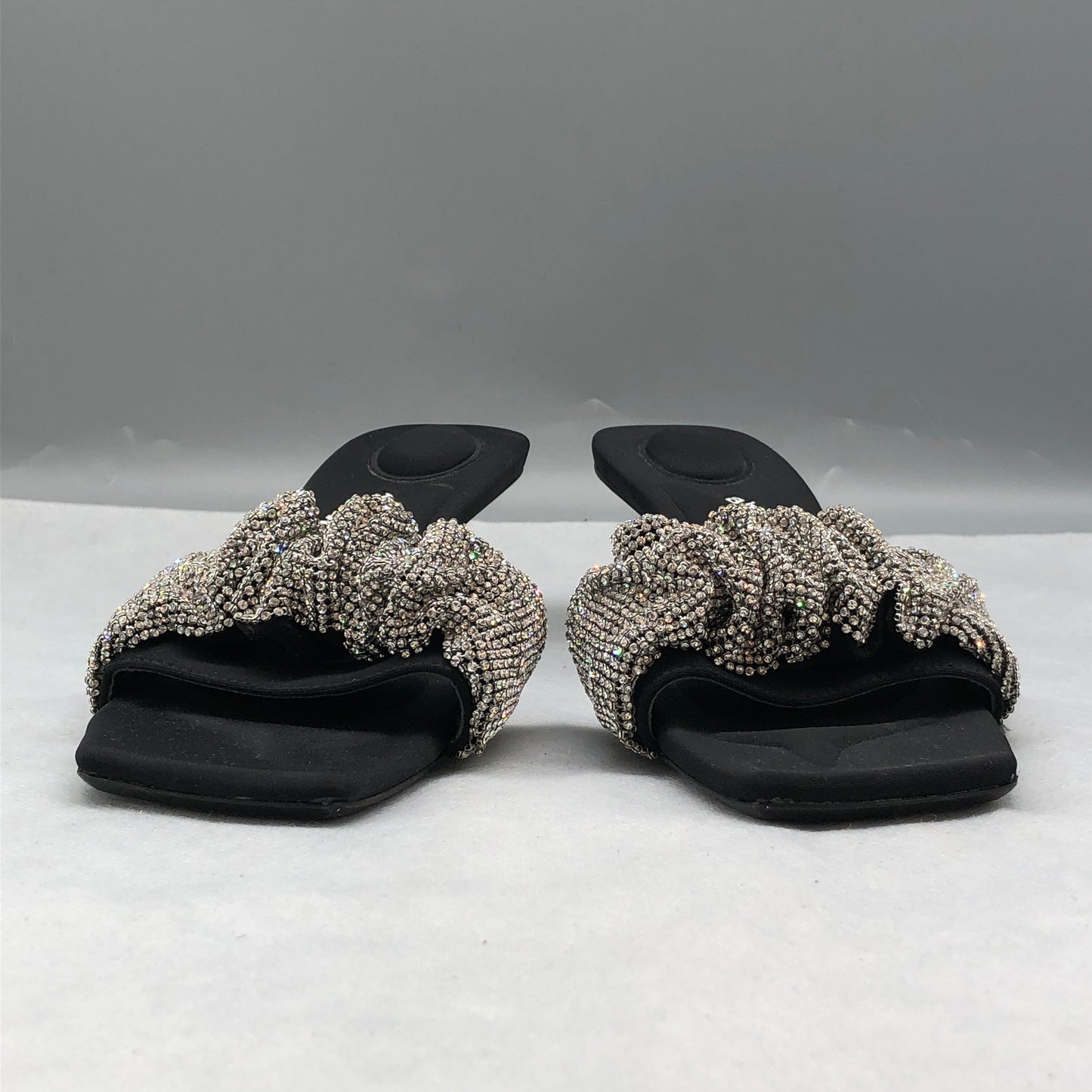 Alexander Wang Black Crystal Ruched Strap Mule Sandals Size 36