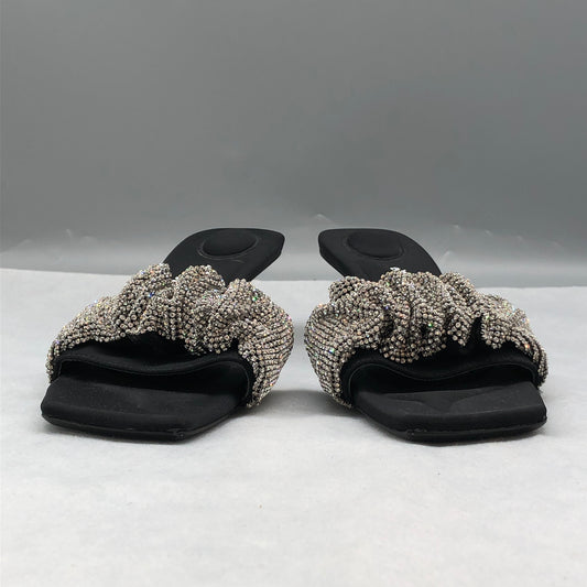 Alexander Wang Black Crystal Ruched Strap Mule Sandals Size 36