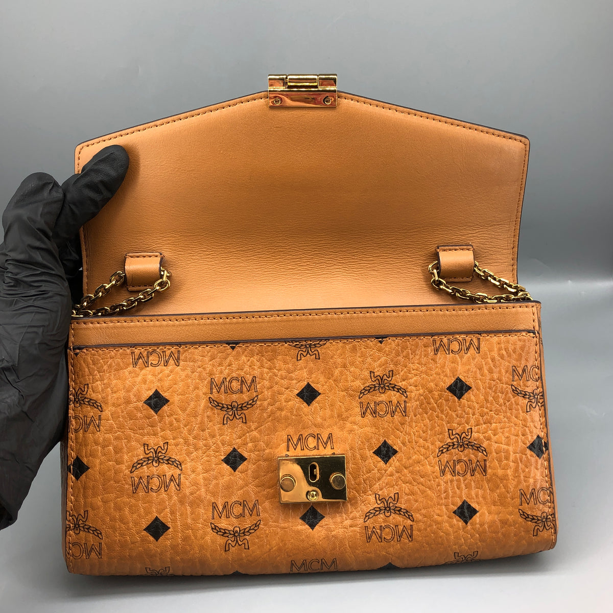 MCM Brown Visetos Chain Shoulder Bag