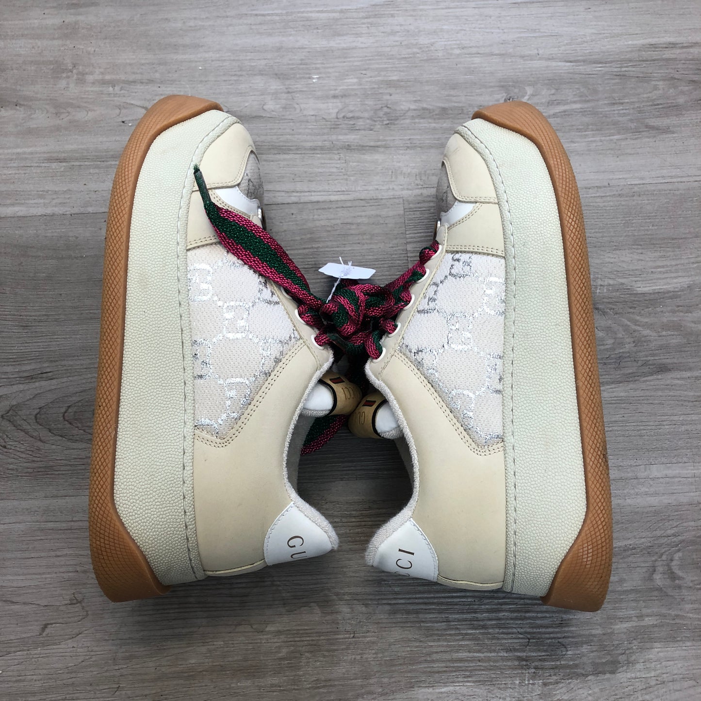 Gucci Women's Screener GG Supreme Canvas Sneaker Shoes 36 White Silver Ivory